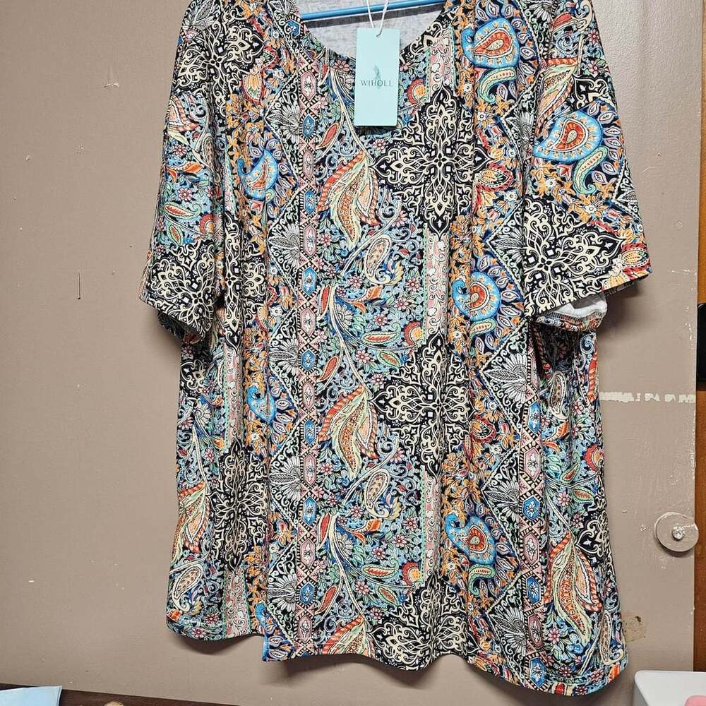 (97) Wiholl Paisley Print Short Sleeve Blouse